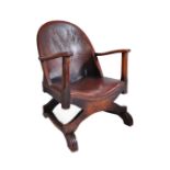 1920S OAK & LEATHER FIRESIDE CHAIR