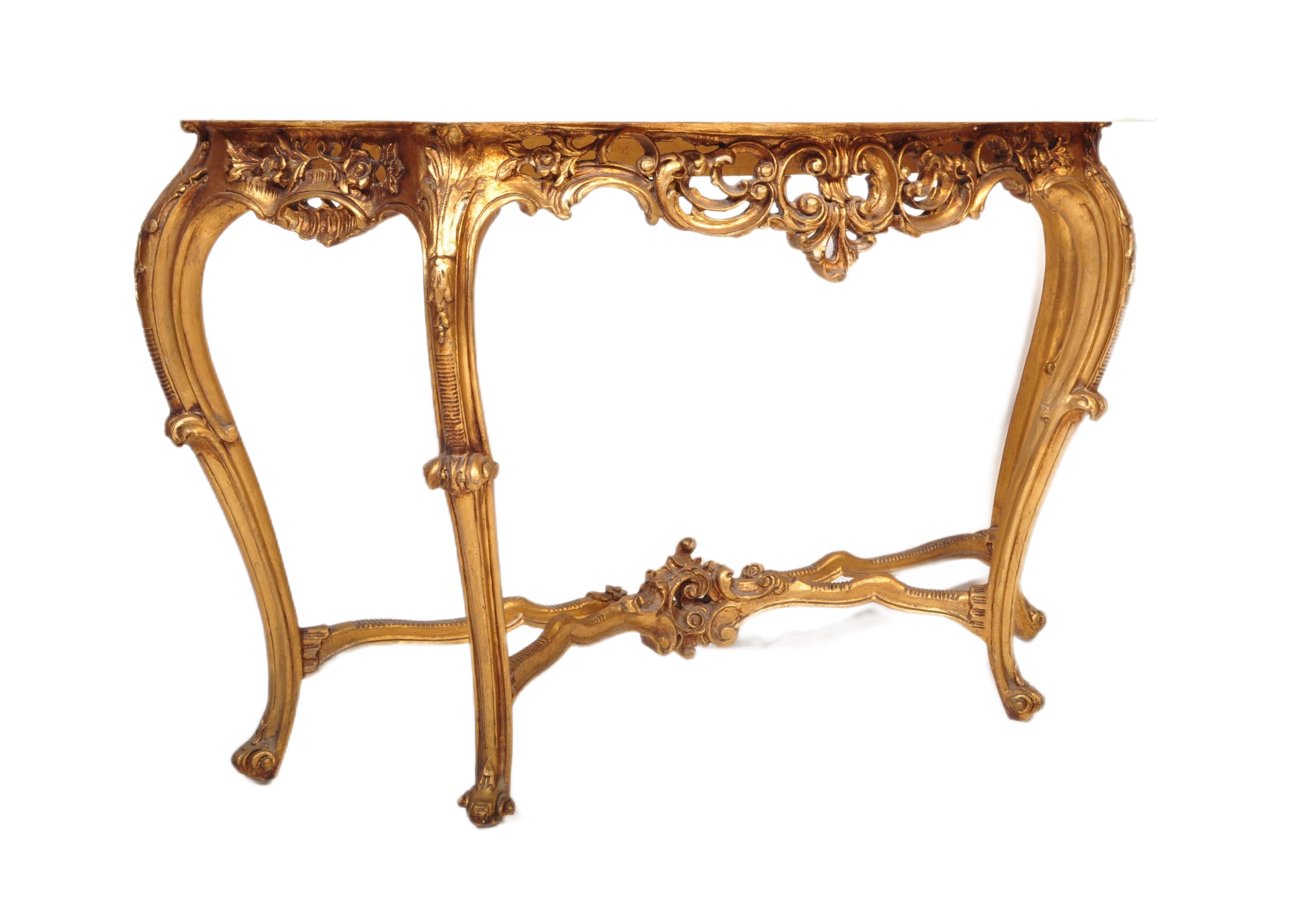 20TH CENTURY ROCOCO STYLE MARBLE & GILT CONSOLE TABLE