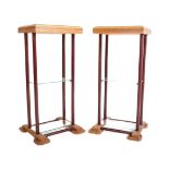 PAIR MID CENTURY OAK & METAL PLANT / BUST STANDS