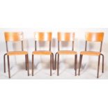 4 20TH CENTURY INDUSTRIAL PANEL WOOD & METAL DINING CHAIRS