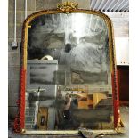 LARGE 19TH CENTURY GILT AND GESSO ARCHED OVERMANTEL MIRROR