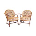 PAIR OF ERCOL WINDSOR BEECH & ELM ARM CHAIRS