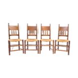 SET OF 4 RATTAN & OAK NORTH COUNTRY DINING CHAIRS