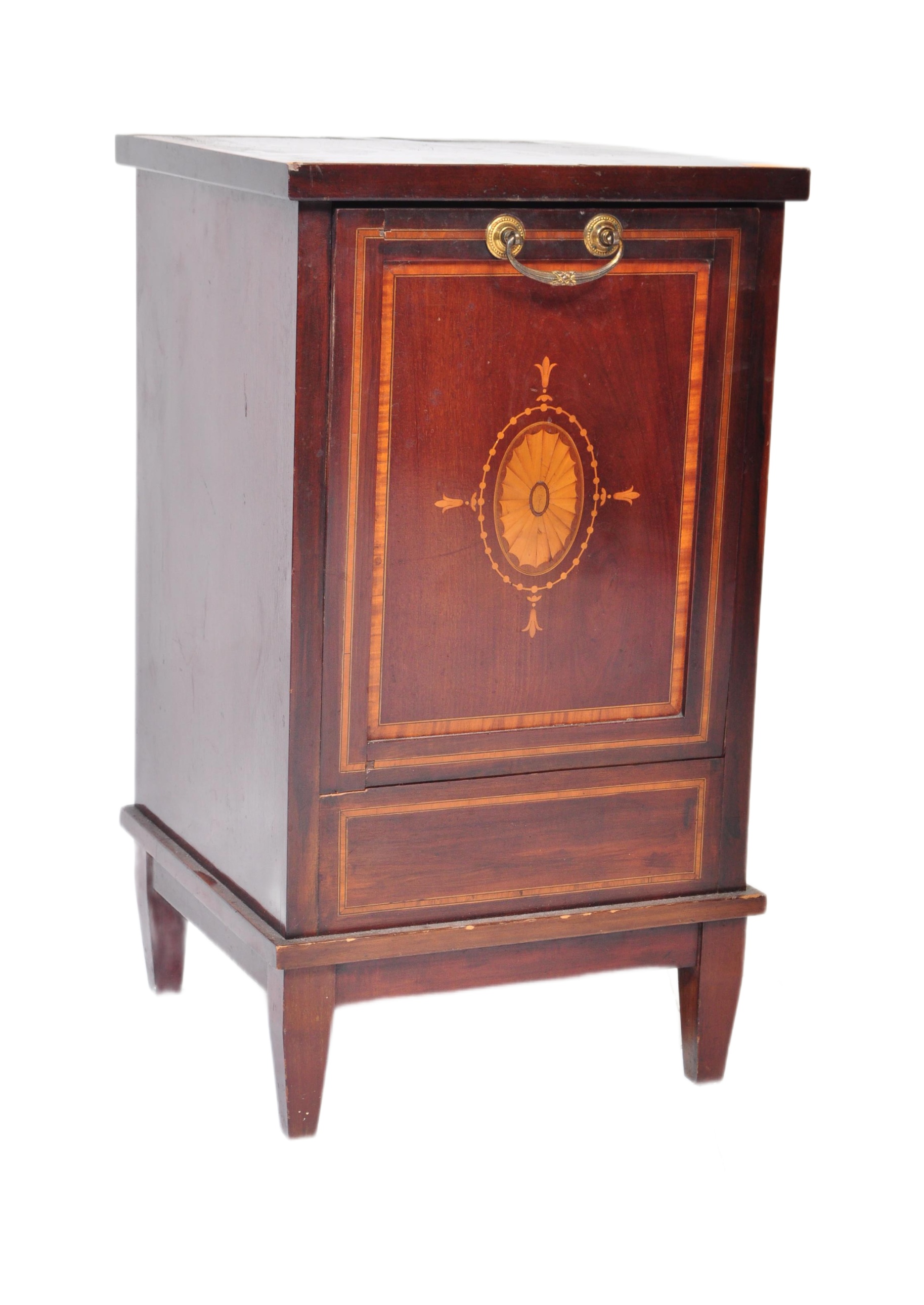 EDWARDIAN MAHOGANY LINE INLAID PEDESTAL COAL PURDONIUM