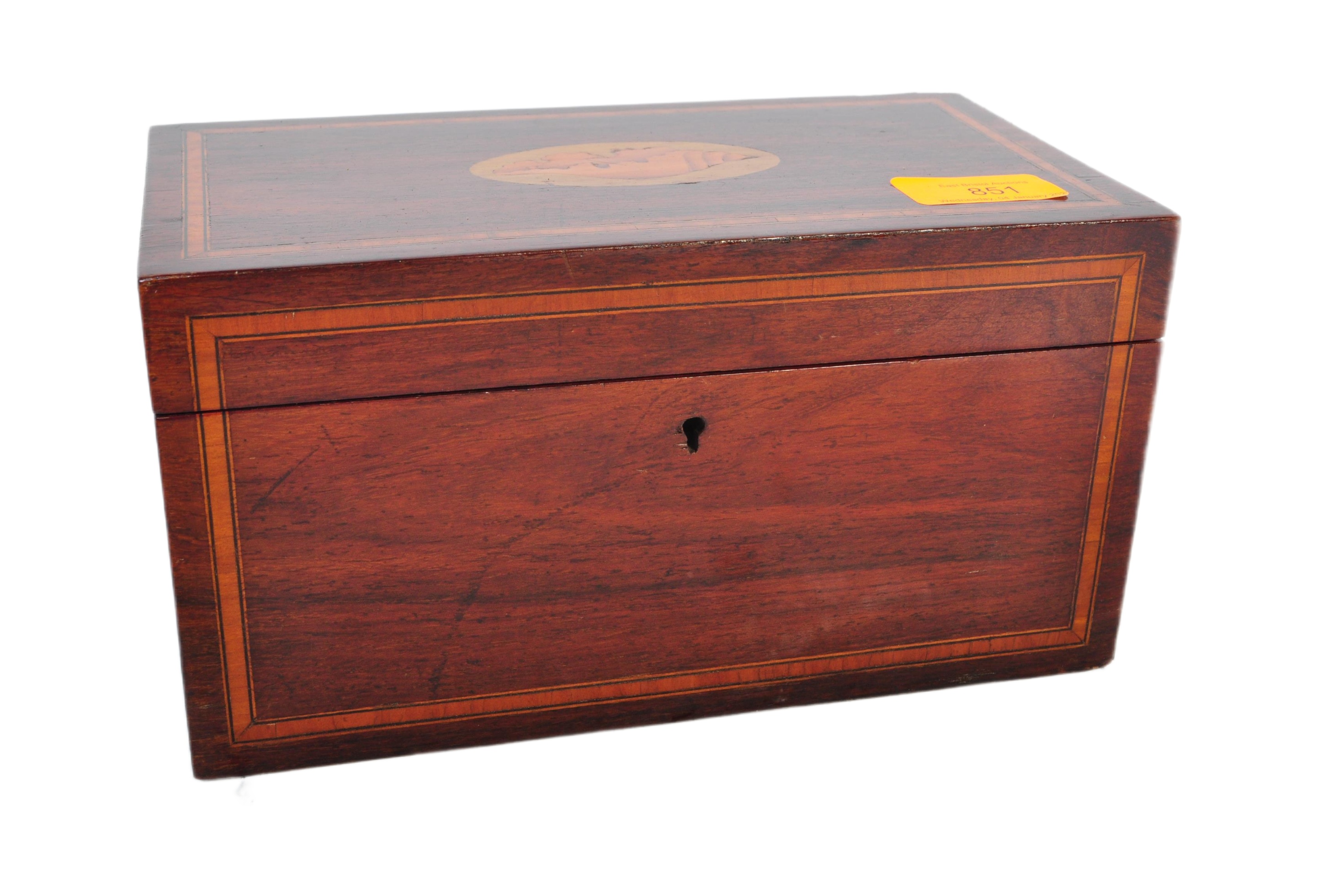 19TH CENTURY GEORGE III MAHOGANY INLAID TEA CADDY