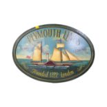 20TH CENTURY OVAL WOODEN PLYMOUTH LINES SHIPPING COMPANY SIGN