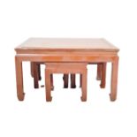 THREE VINTAGE HARDWOOD SIDE TABLES WITH COFFEE TABLE