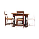 1920'S OAK DRAW LEAF REFECTORY DINING TABLE & CHAIRS