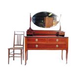 EDWARDIAN MAHOGANY INLAID DRESSING TABLE CHEST & CHAIRS