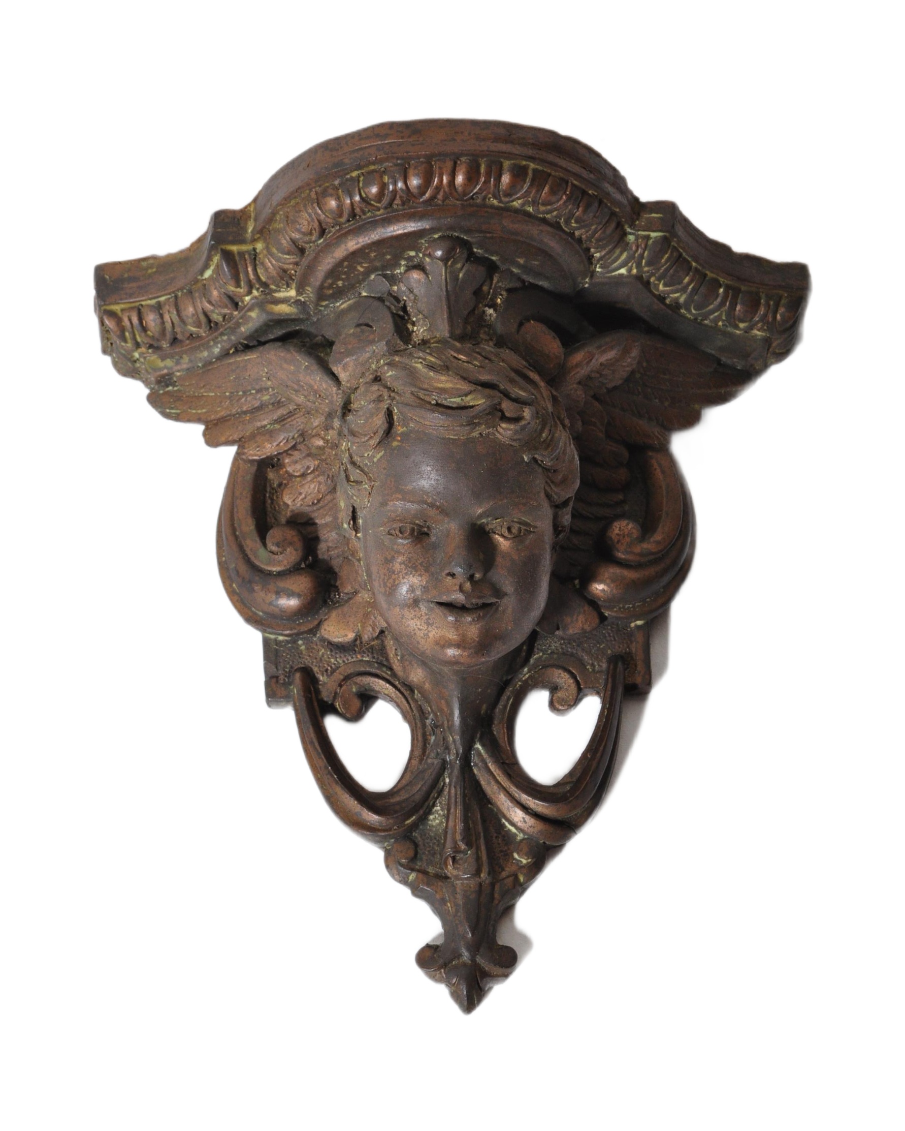 20TH CENTURY CAST METAL GOTHIC CLOCK BRACKET WALL MASK