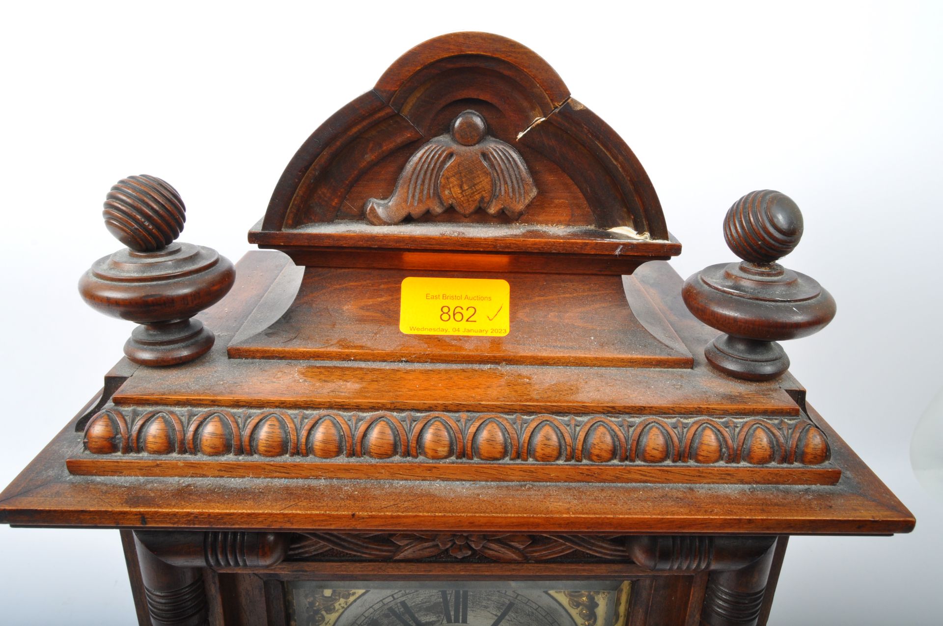 LATE 19TH CENTURY GERMAN WALNUT MAnTEL CLOCK - Image 6 of 6