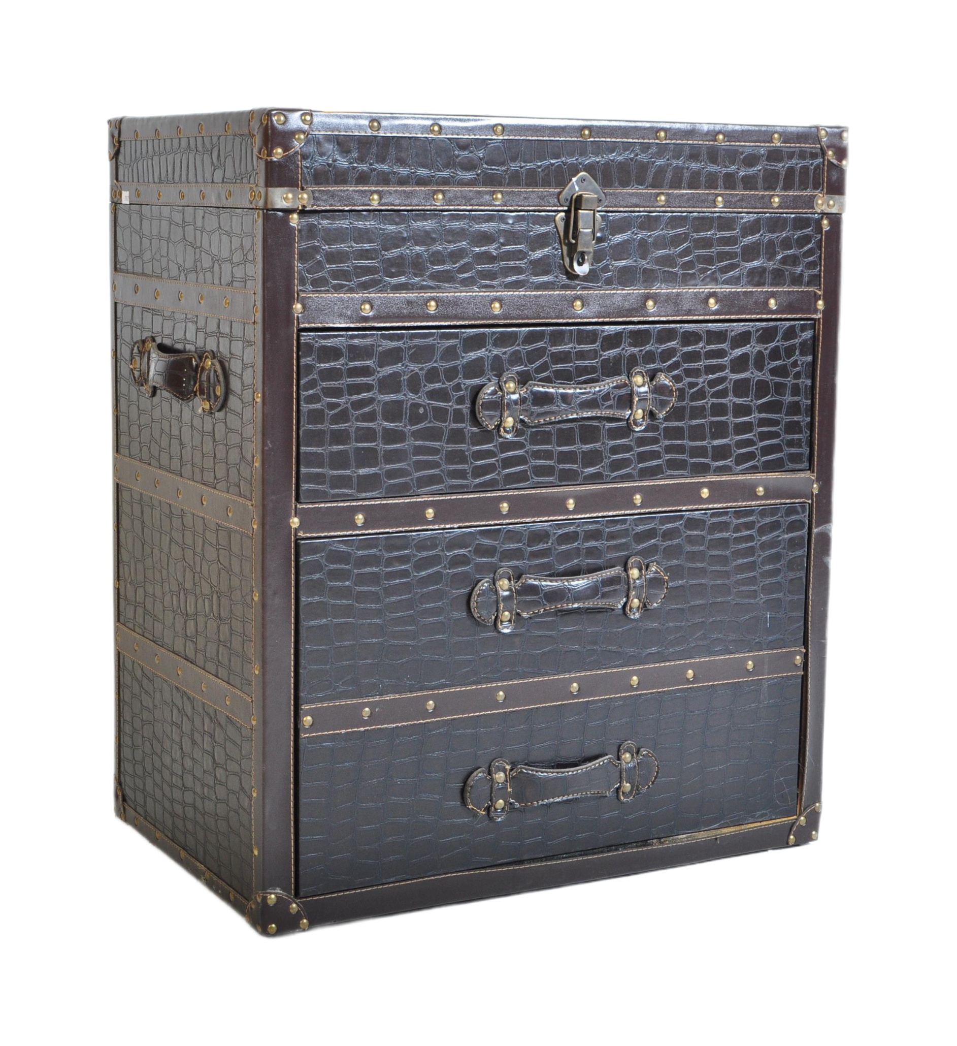 CONTEMPORARY LEATHER STUDDED TRAVEL CHEST OF DRAWERS