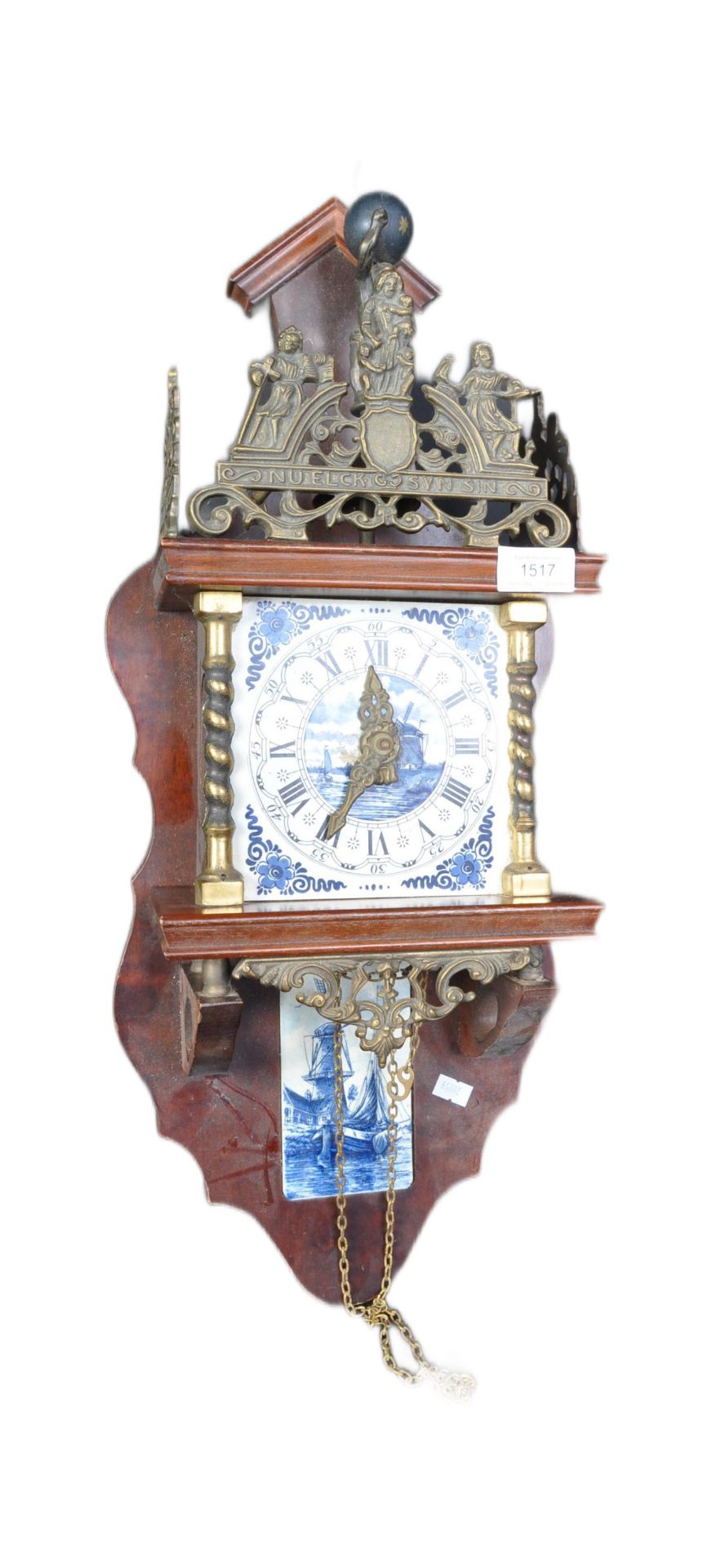 VINTAGE 20TH CENTURY DUTCH WOOD AND DELFT WALL CLOCK