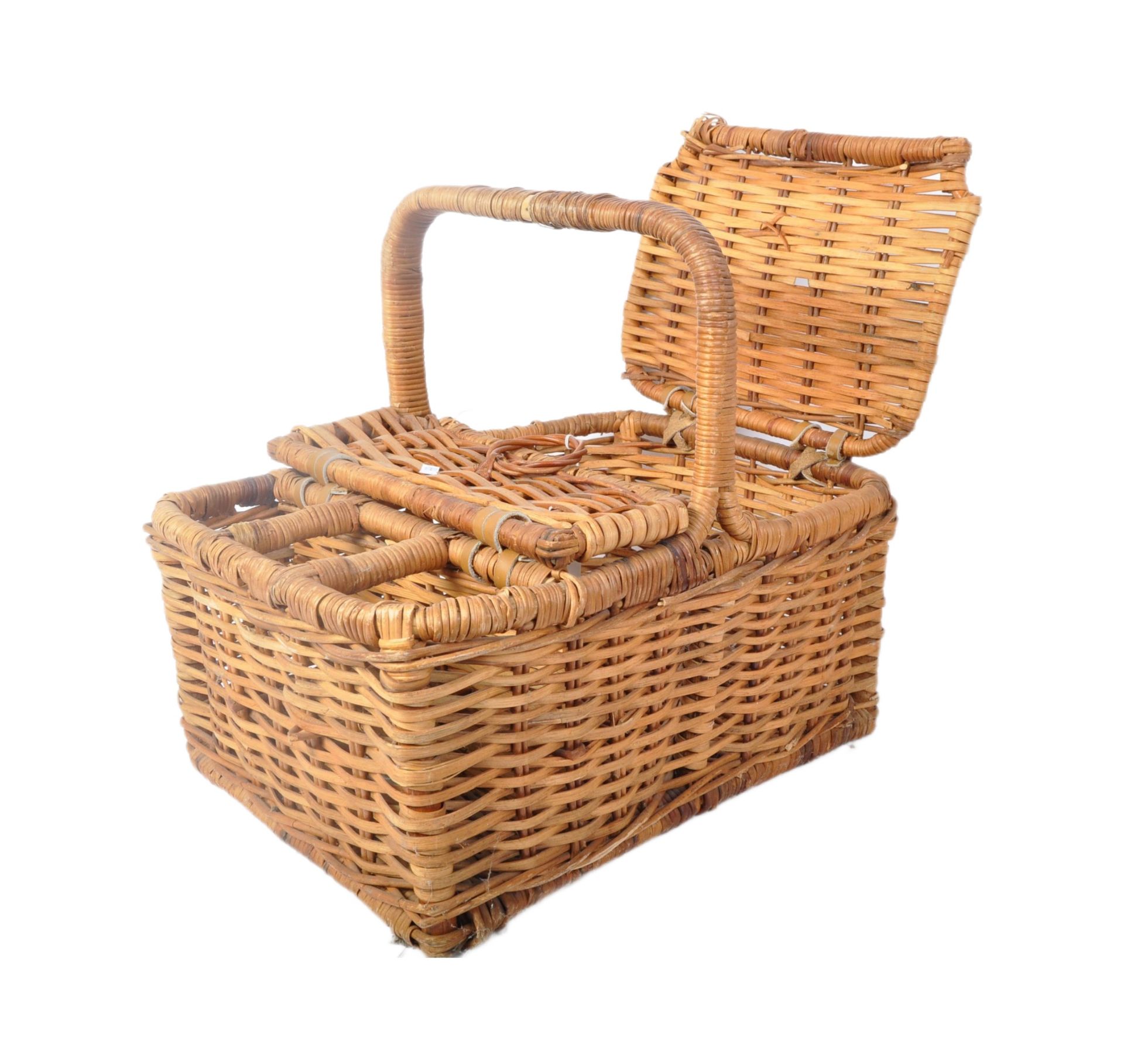 MID 20TH CENTURY WICKER WOVEN PICNIC BASKET