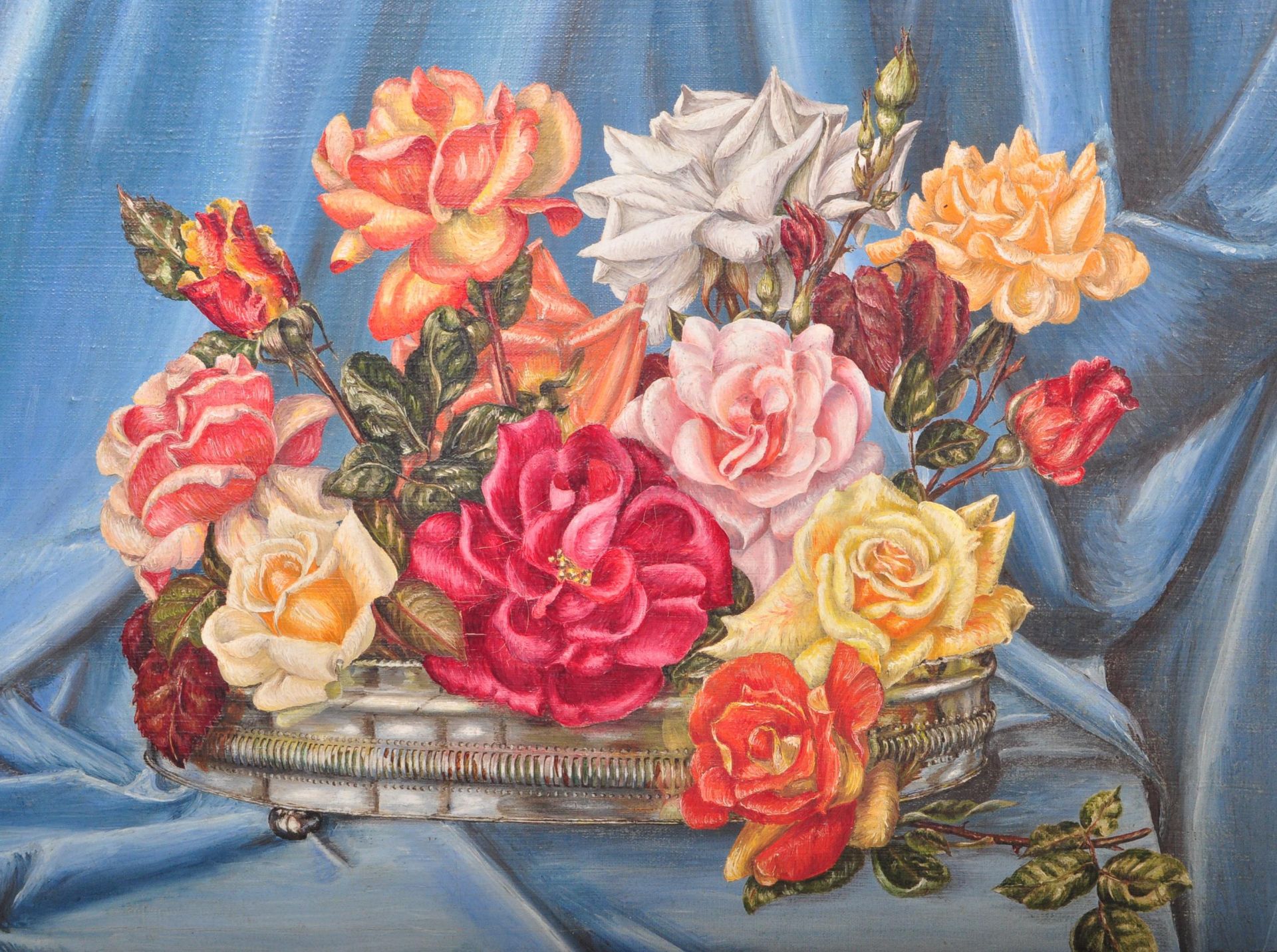 MID CENTURY VINTAGE STILL LIFE OIL ON CANVAS PAINTING - Image 3 of 5