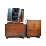 1930'S ART DECO OAK DRESSING TABLE & TALLBOY CHEST