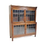 1920S OAK & LEADED GLASS LAWYERS BOOKCASE CABINET