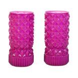 PAIR OF VINTAGE STYLE MATCHING PINK GLASS TABLE LAMPS