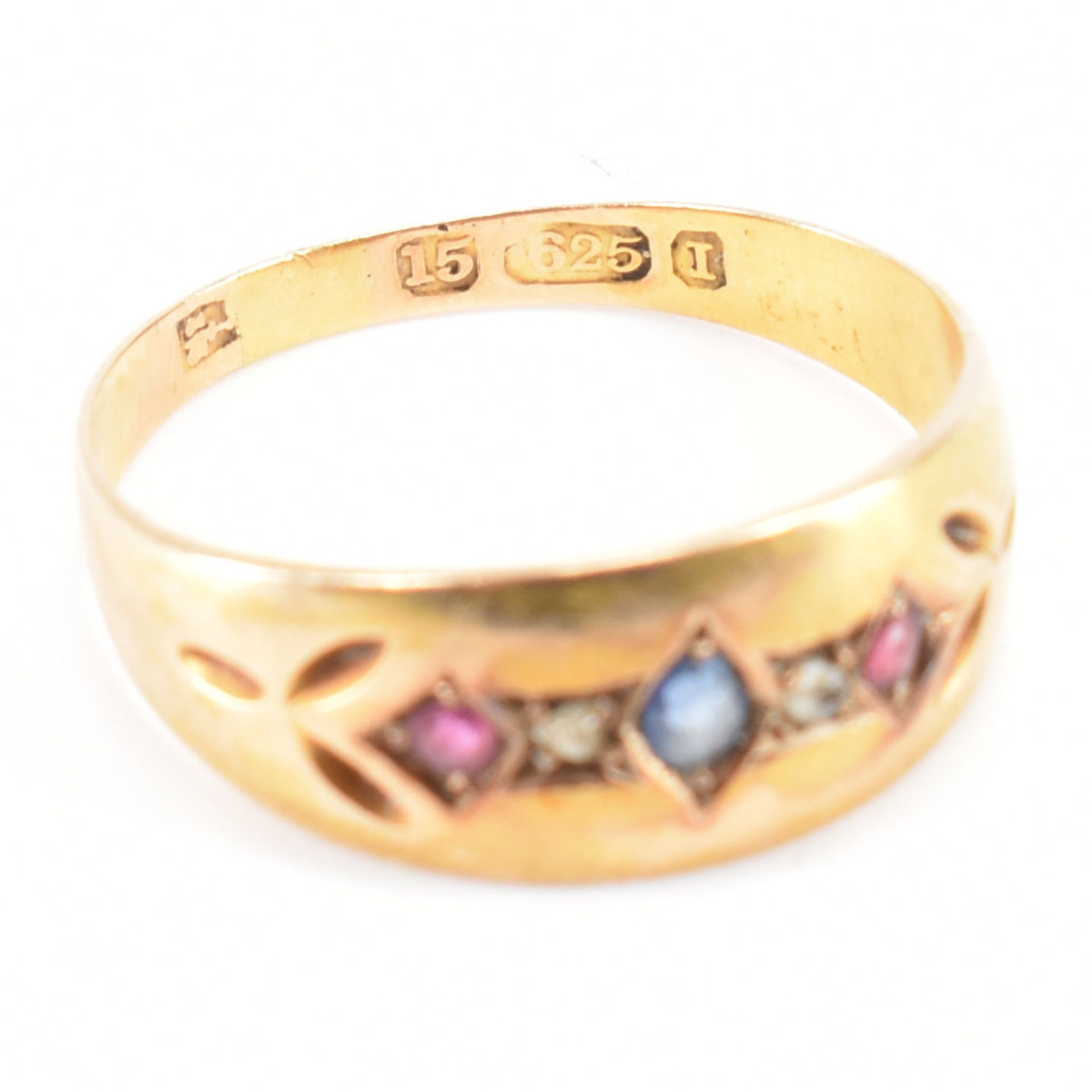 VICTORIAN 15CT GOLD SAPPHIRE RUBY & DIAMOND RING - Bild 6 aus 8