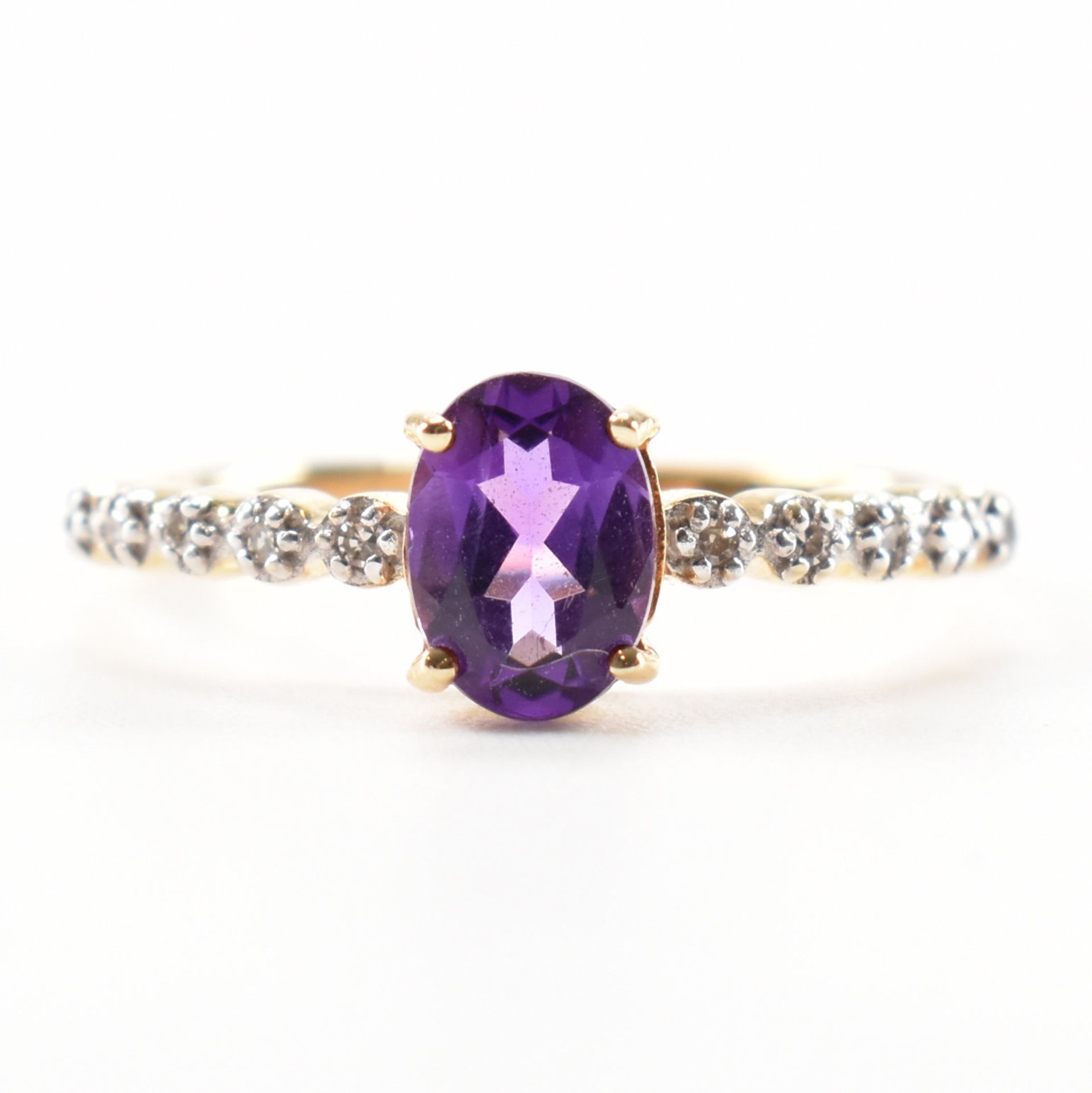 HALLMARKED 9CT GOLD AMETHYST & DIAMOND RING