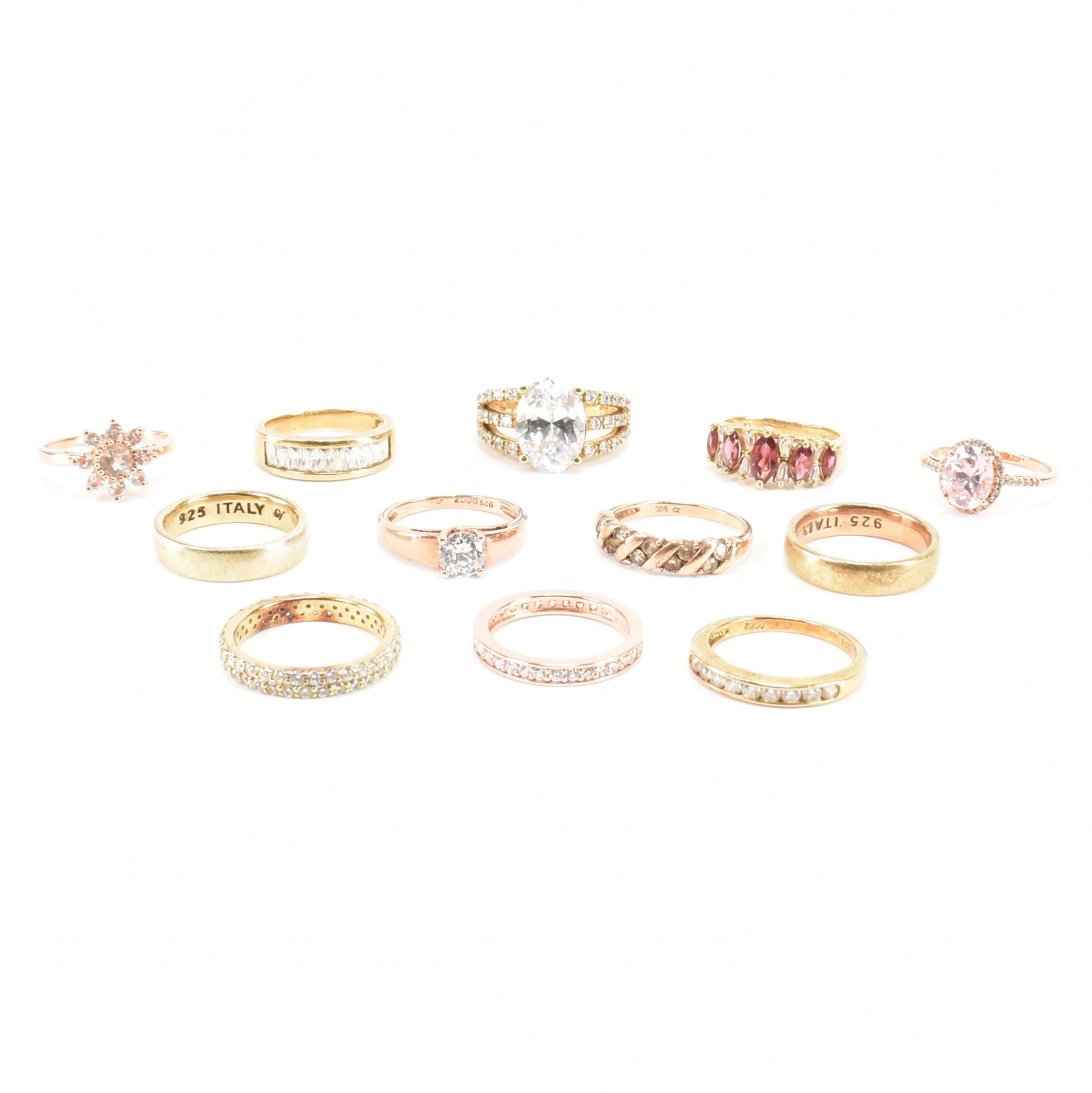 COLLECTION OF ASSORTED 925 SILVER GOLD TONE RINGS