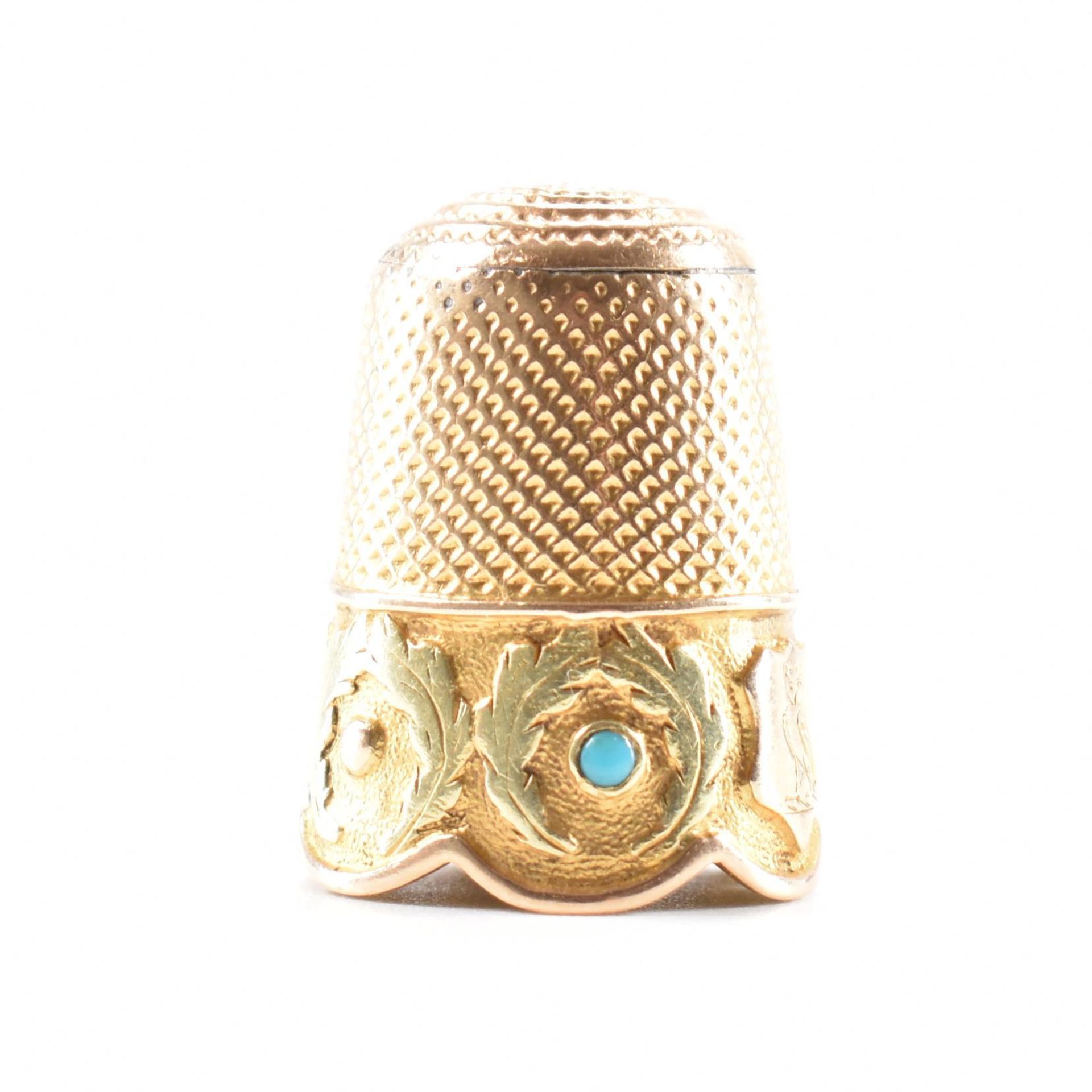 ANTIQUE GOLD & TURQUOISE THIMBLE - Image 3 of 7