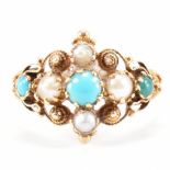 GEORGIAN TURQUOISE & PEARL CANNETILLE RING