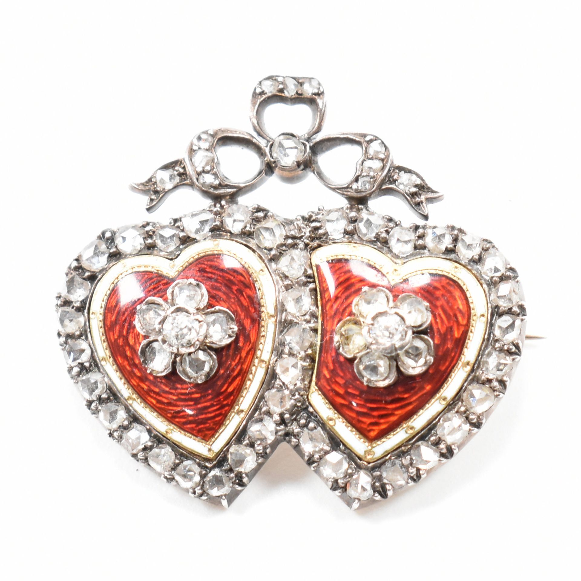 VICTORIAN DIAMOND & ENAMEL TWIN HEART BROOCH