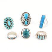 COLLECTION OF GEM SET SILVER & WHITE METAL RINGS