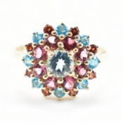 HALLMARKED 9CT GOLD MULTI COLOURED STONE CLUSTER RING