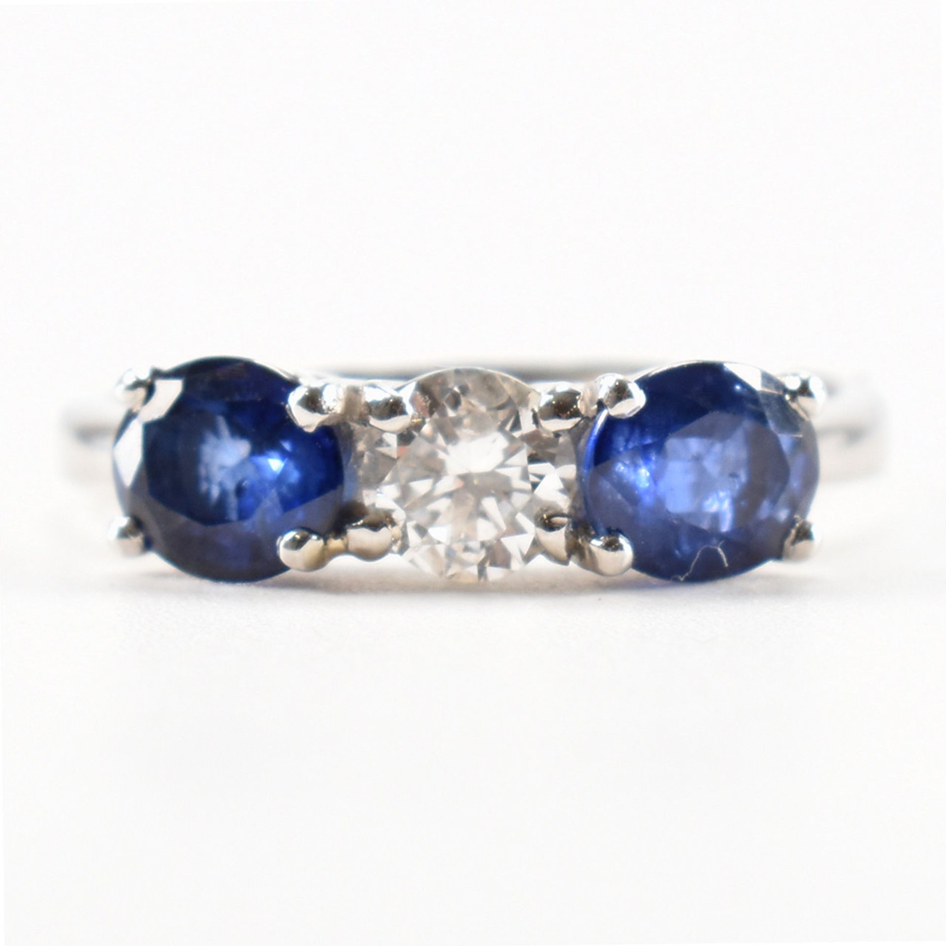 HALLMARKED PLATINUM DIAMOND & SAPPHIRE RING