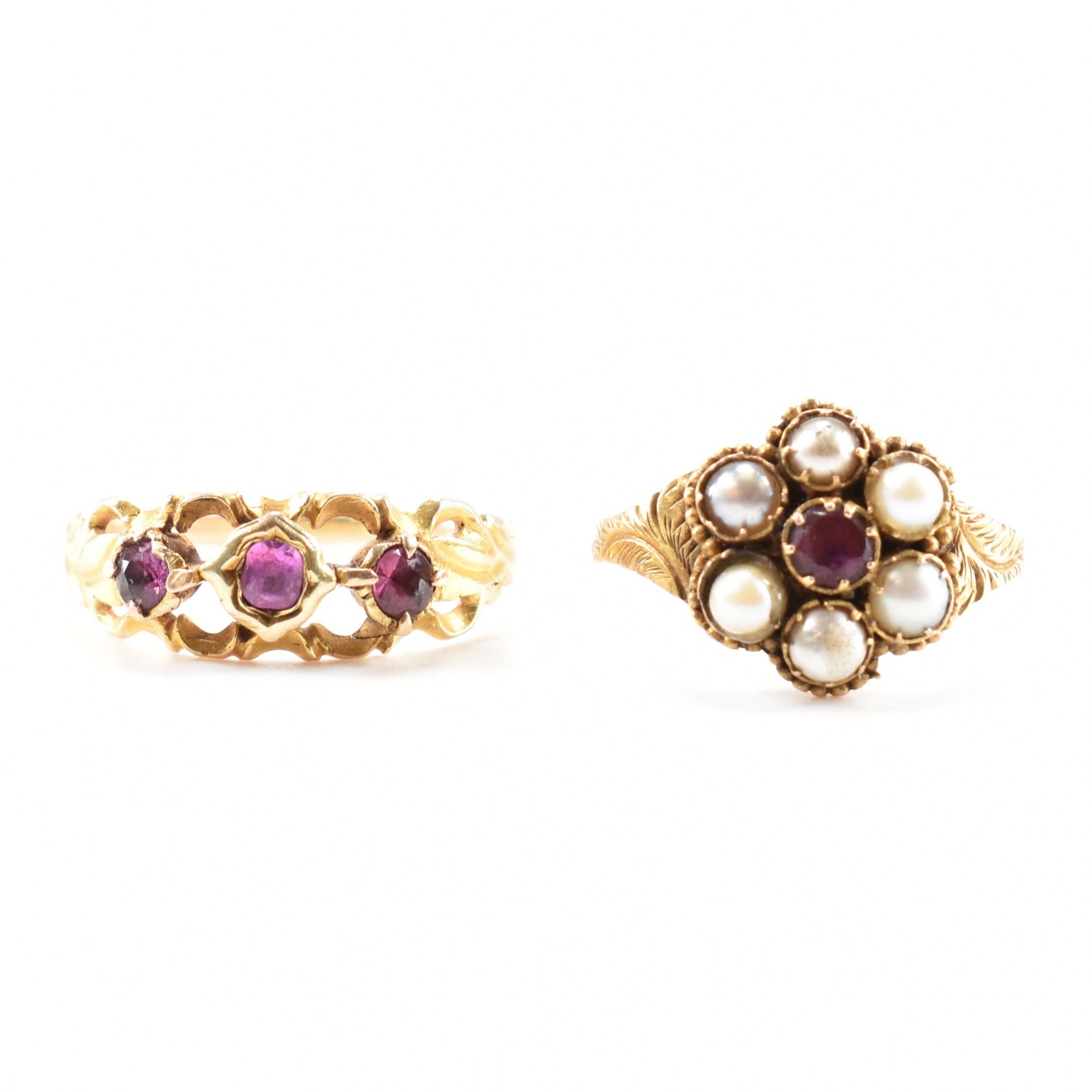 TWO 19TH CENTURY GOLD & GEM SET RINGS