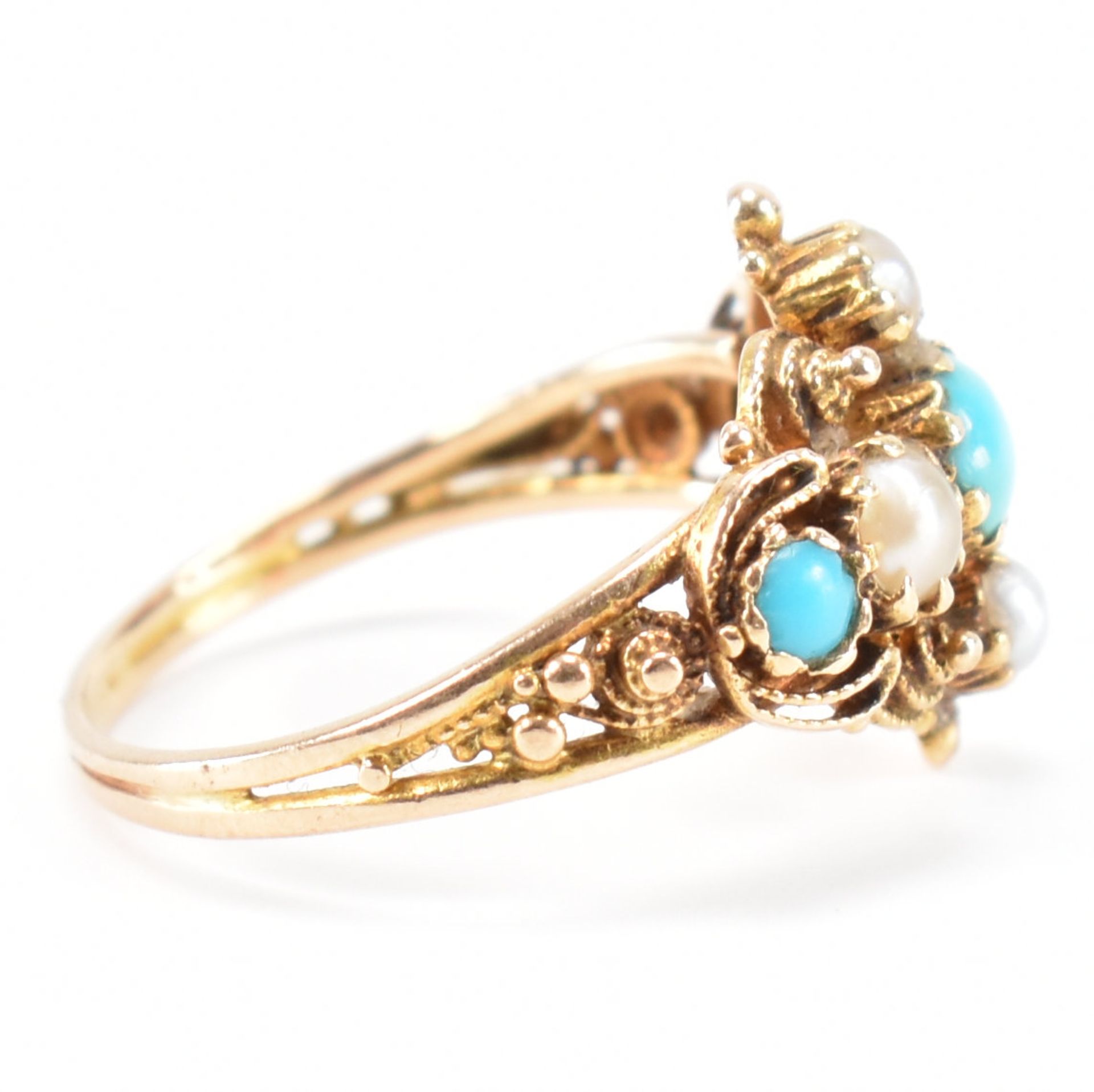 GEORGIAN TURQUOISE & PEARL CANNETILLE RING - Image 5 of 7