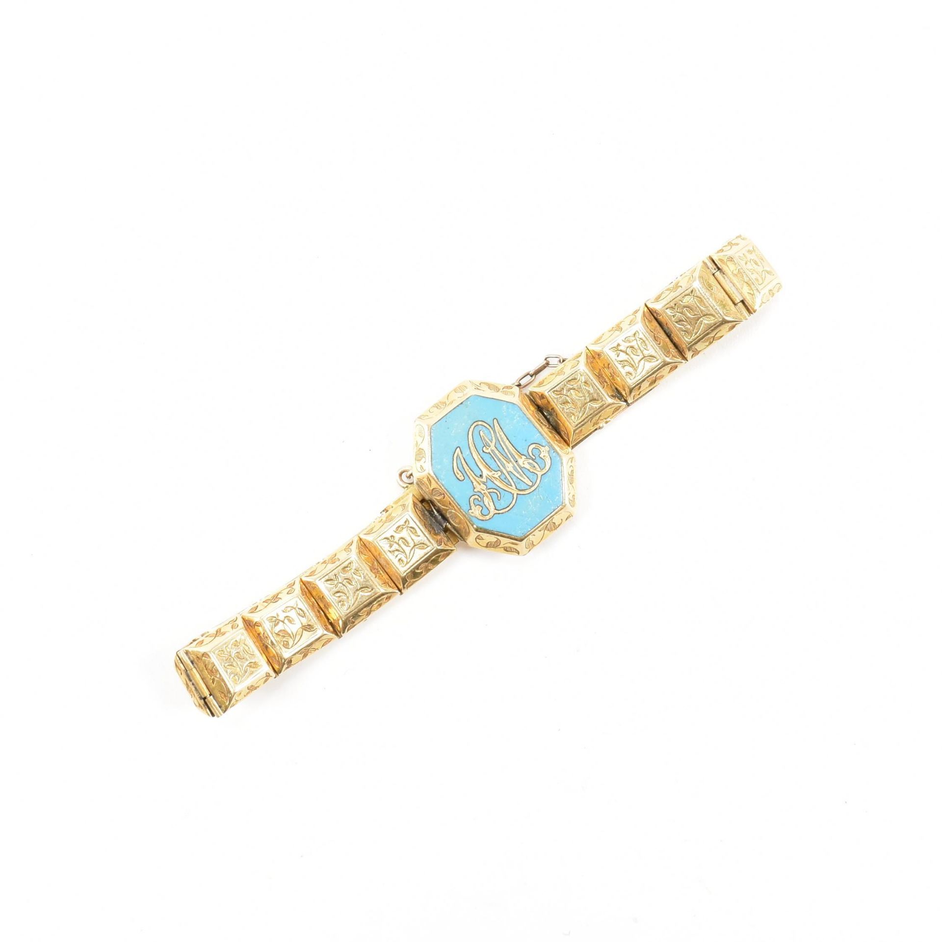 19TH CENTURY GOLD ENAMEL LOCKET PANEL BRACELET - Image 2 of 4