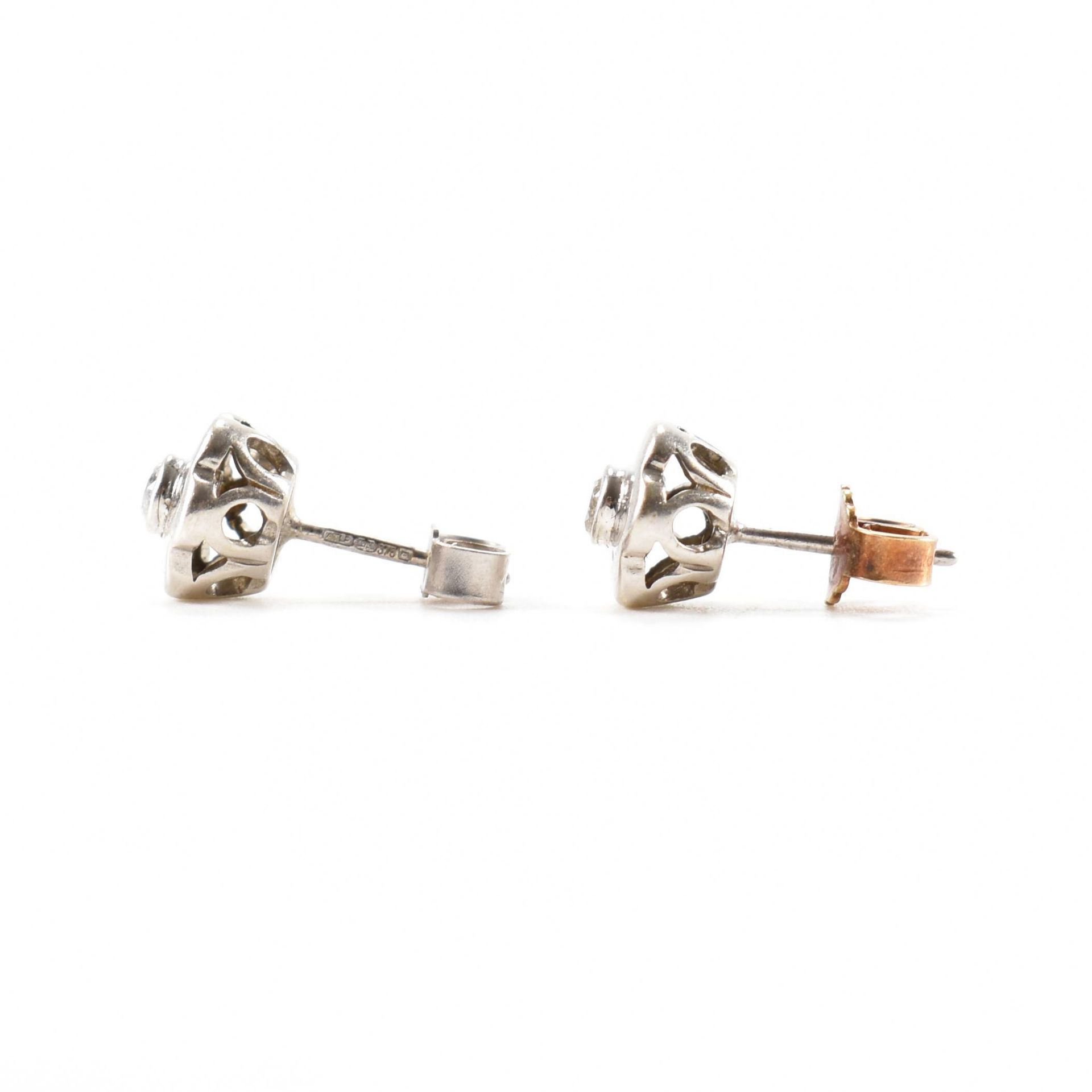 PAIR HALLMARKED 9CT WHITE GOLD & DIAMOND STUD EARRINGS - Image 2 of 3