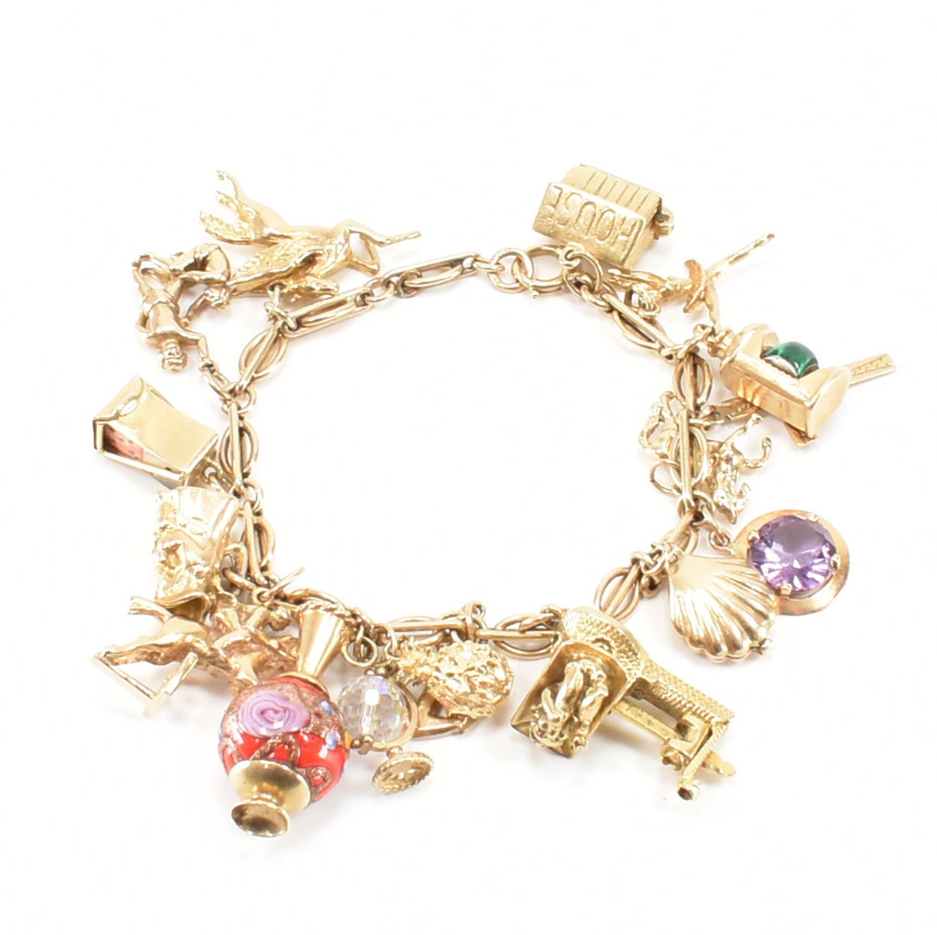 HALLMARKED 9CT GOLD FANCY LINK CHARM BRACELET