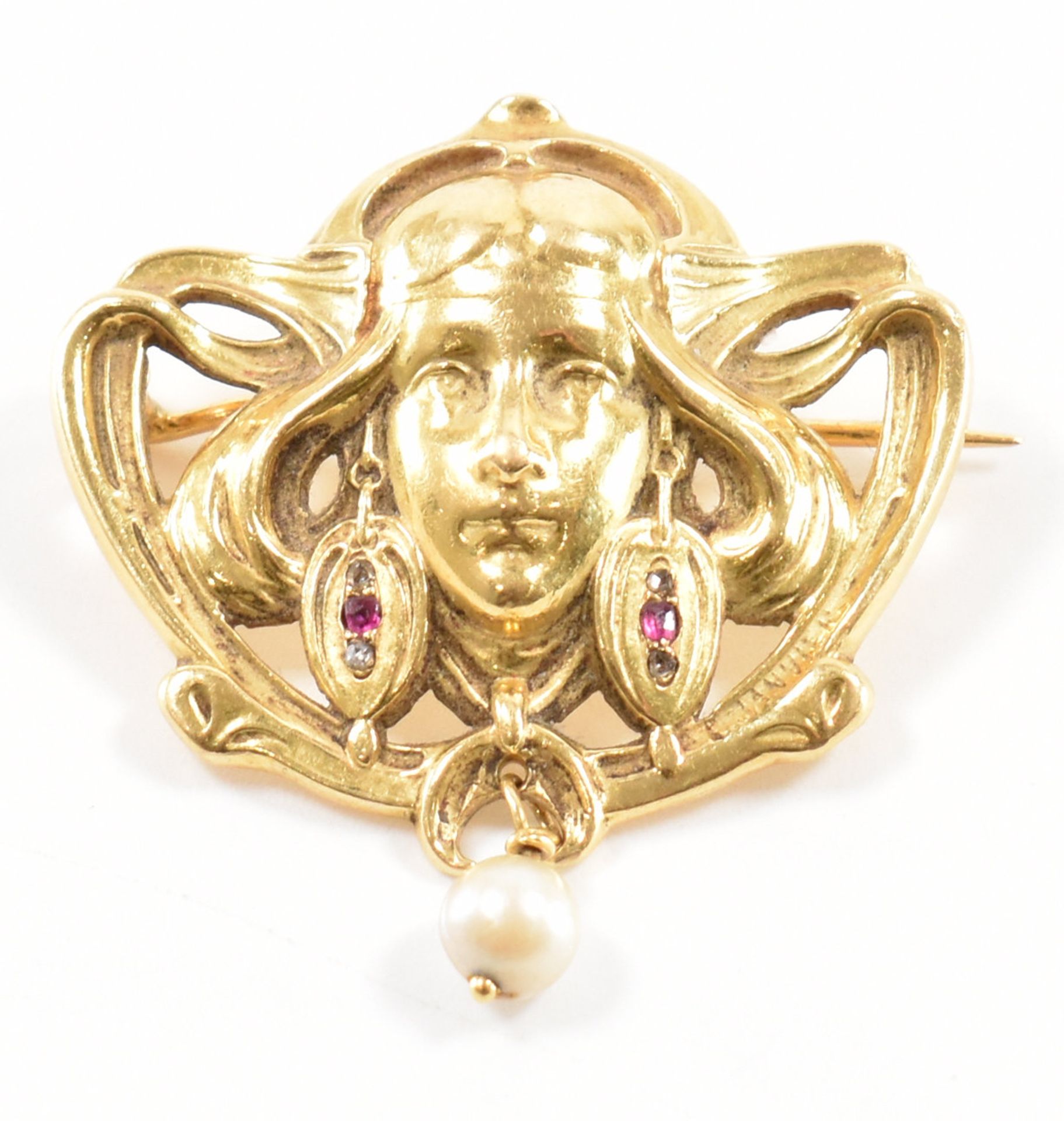 FRENCH 18CT GOLD ART NOUVEAU BROOCH PIN