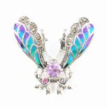 925 SILVER PLIQUE A JOUR & STONE SET INSECT BROOCH PIN