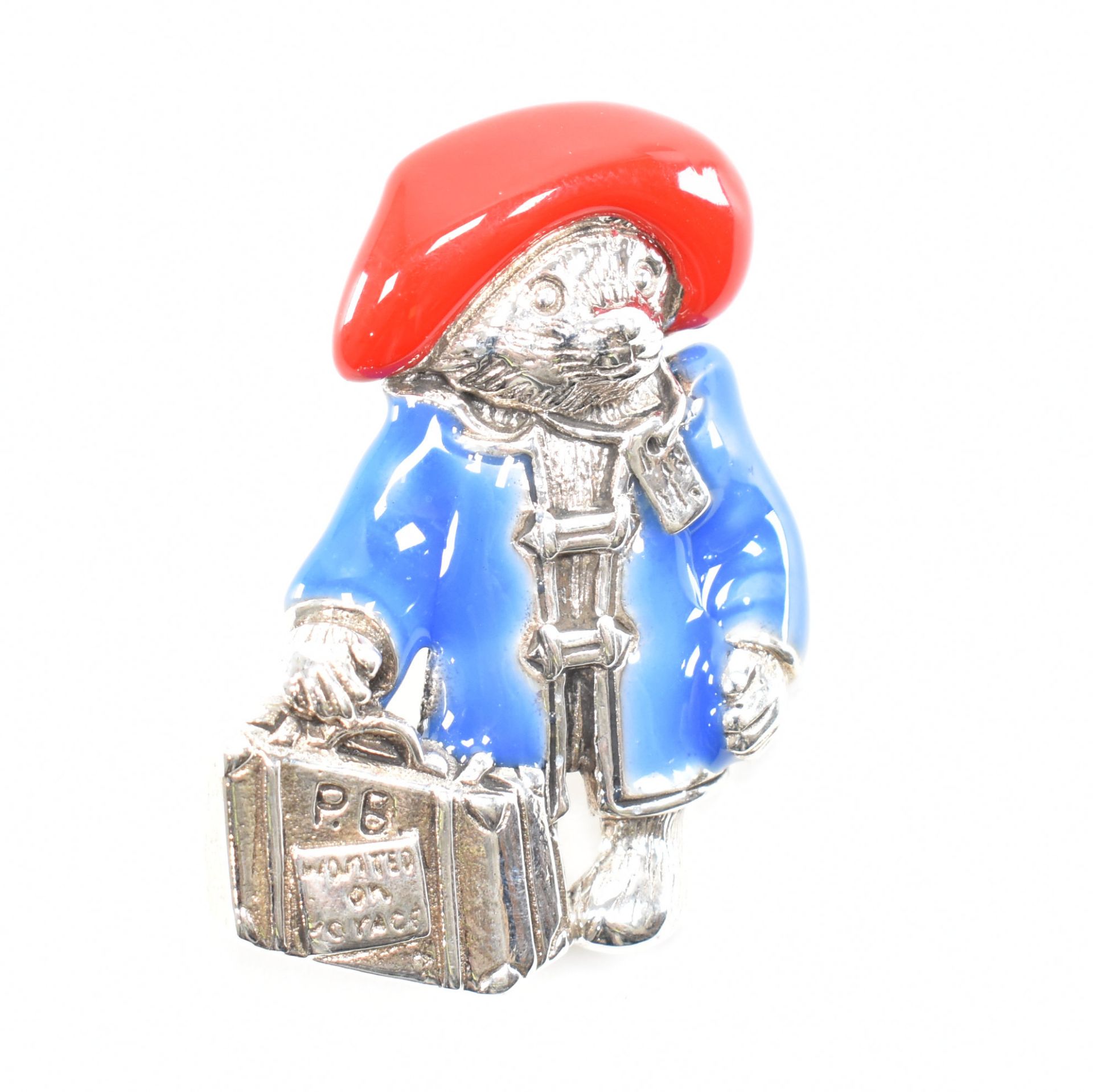 STERLING SILVER ENAMELLED PADDINGTON BEAR BROOCH PIN