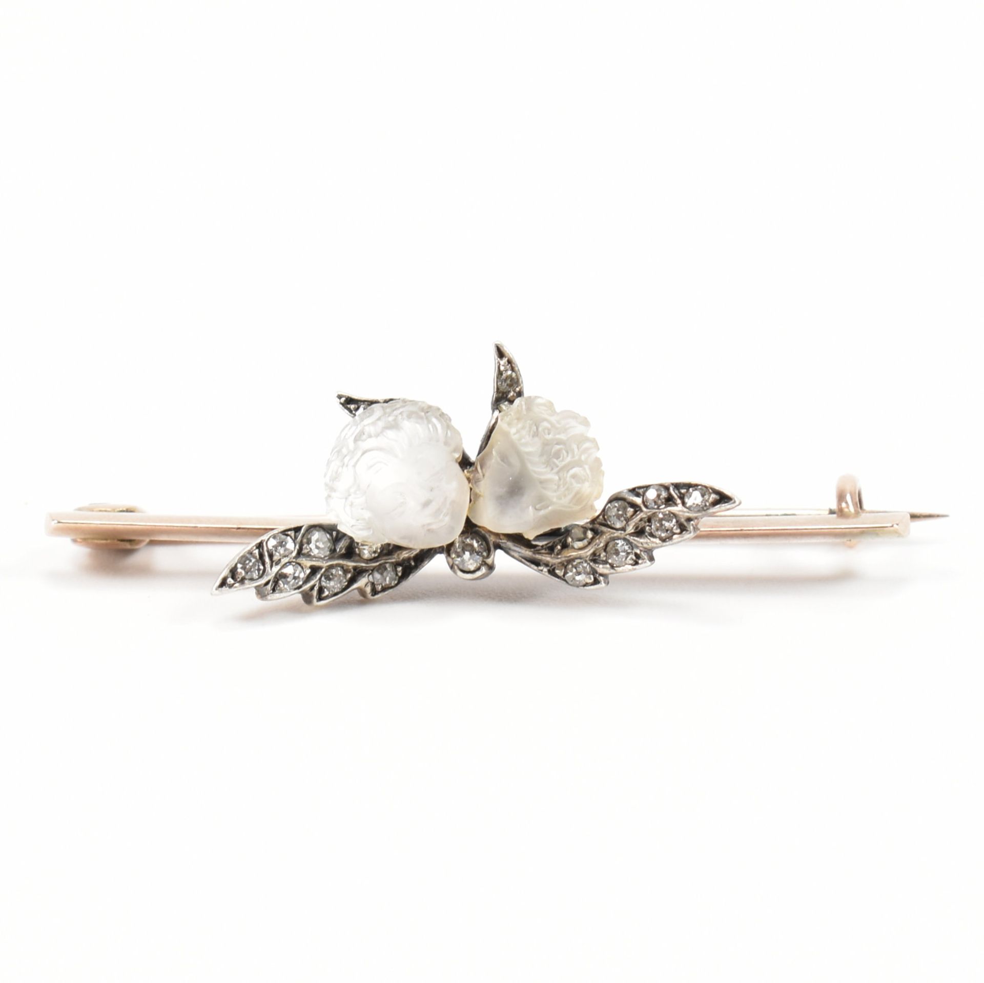 VICTORIAN MOONSTONE & DIAMOND CHERUB BAR BROOCH - Image 2 of 6