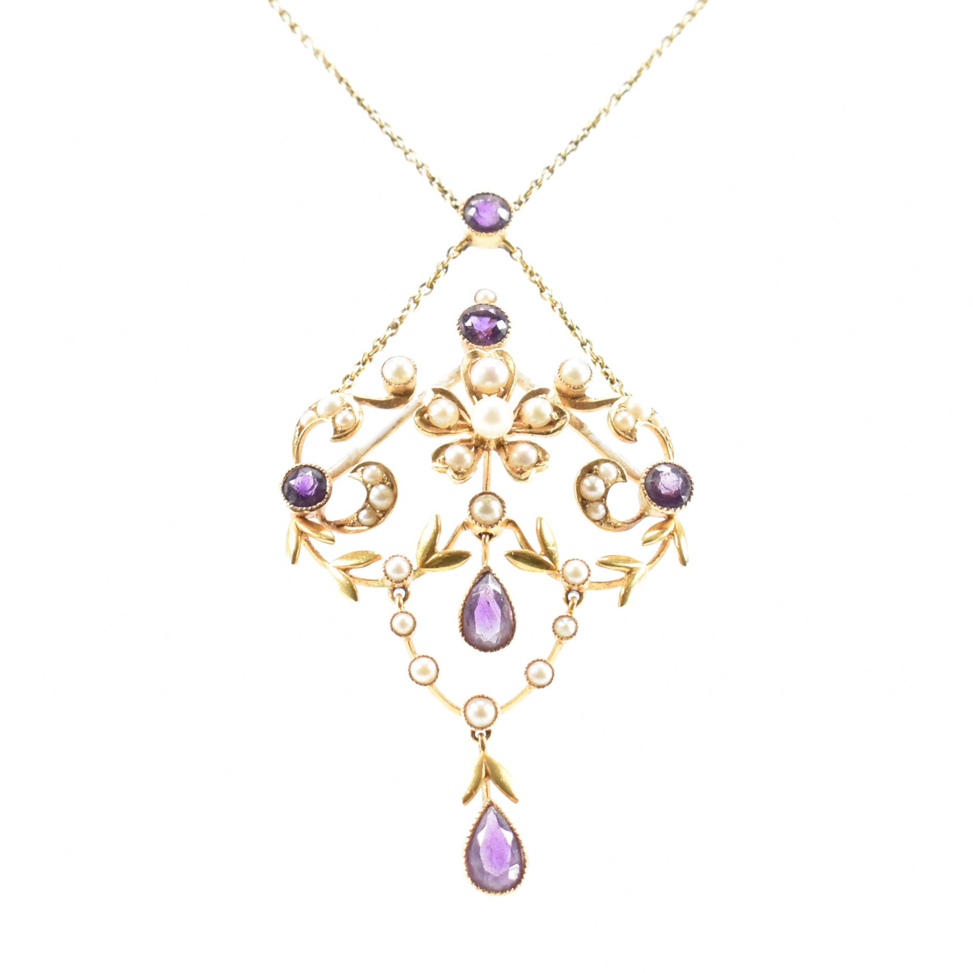 VICTORIAN 15CT GOLD ART NOUVEAU AMETHYST PEARL NECKLACE