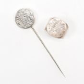 VICTORIAN SILVER STICK PIN & 20TH CENTURY RING