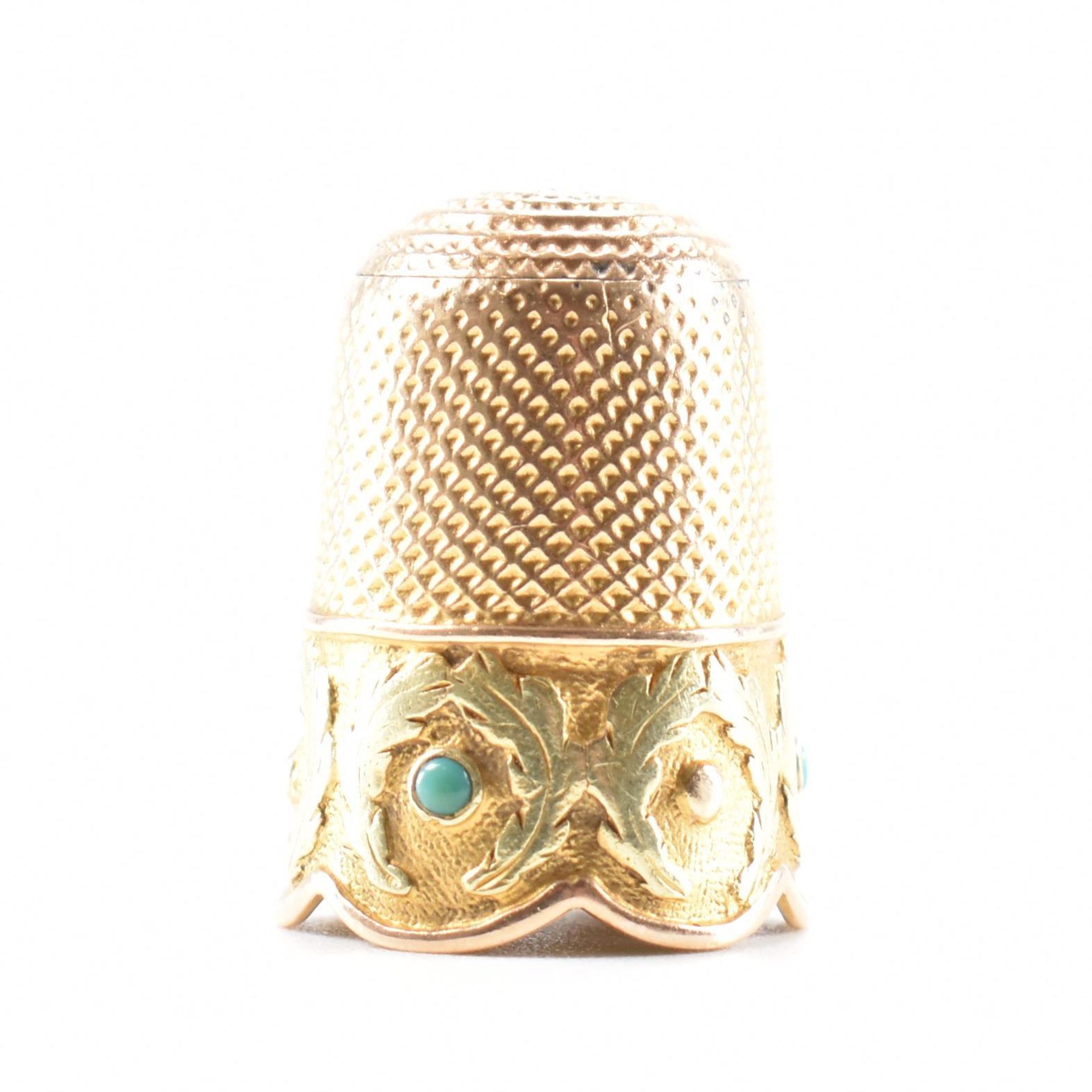 ANTIQUE GOLD & TURQUOISE THIMBLE - Image 2 of 7