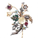 ANTIQUE DIAMOND & RUBY ENAMELLED GIARDINETTO PIN