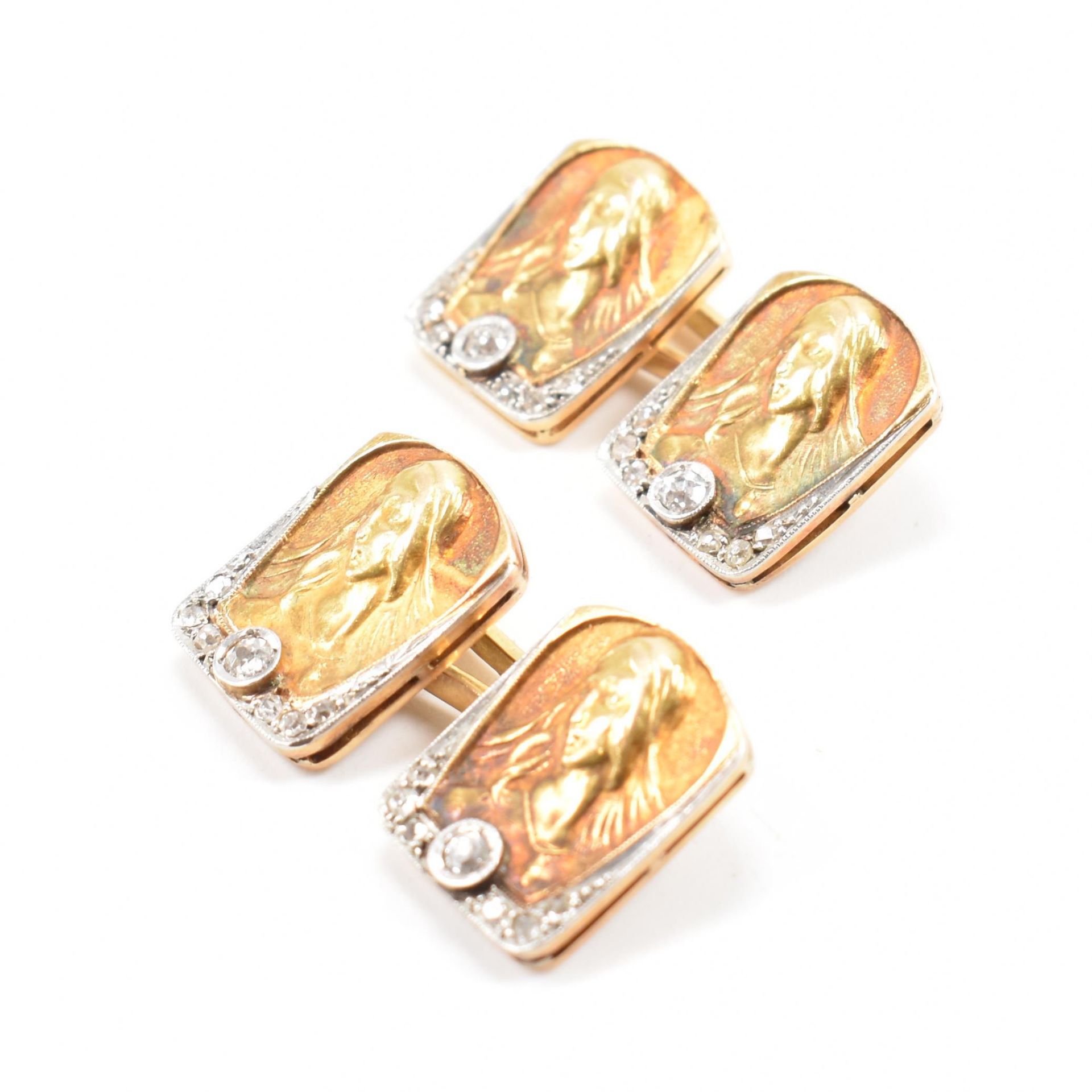 ART NOUVEAU 18CT GOLD & DIAMOND CUFFLINKS - Bild 2 aus 3