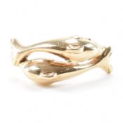 HALLMARKED 9CT GOLD CROSSOVER TWIN DOLPHIN RING