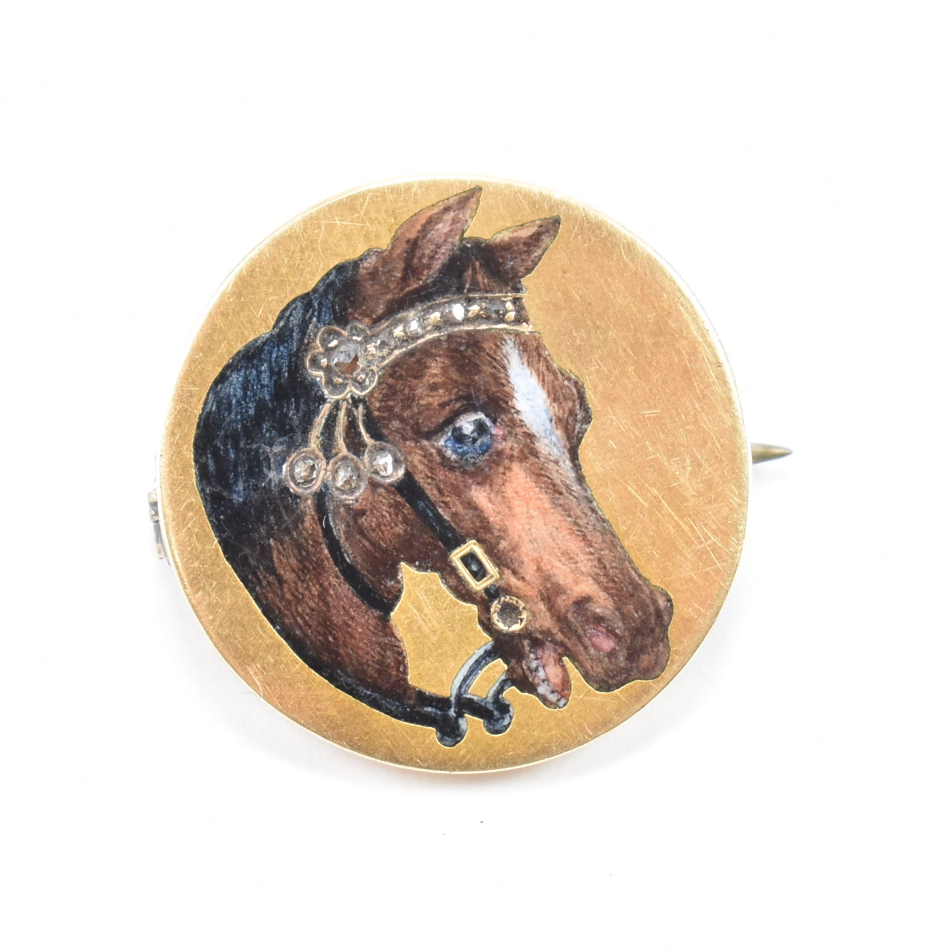 VICTORIAN GOLD & ENAMEL EQUESTRIAN BROOCH