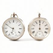 TWO VICTORIAN SILVER HALLMARKED OPEN FACE POCKET WATCHES