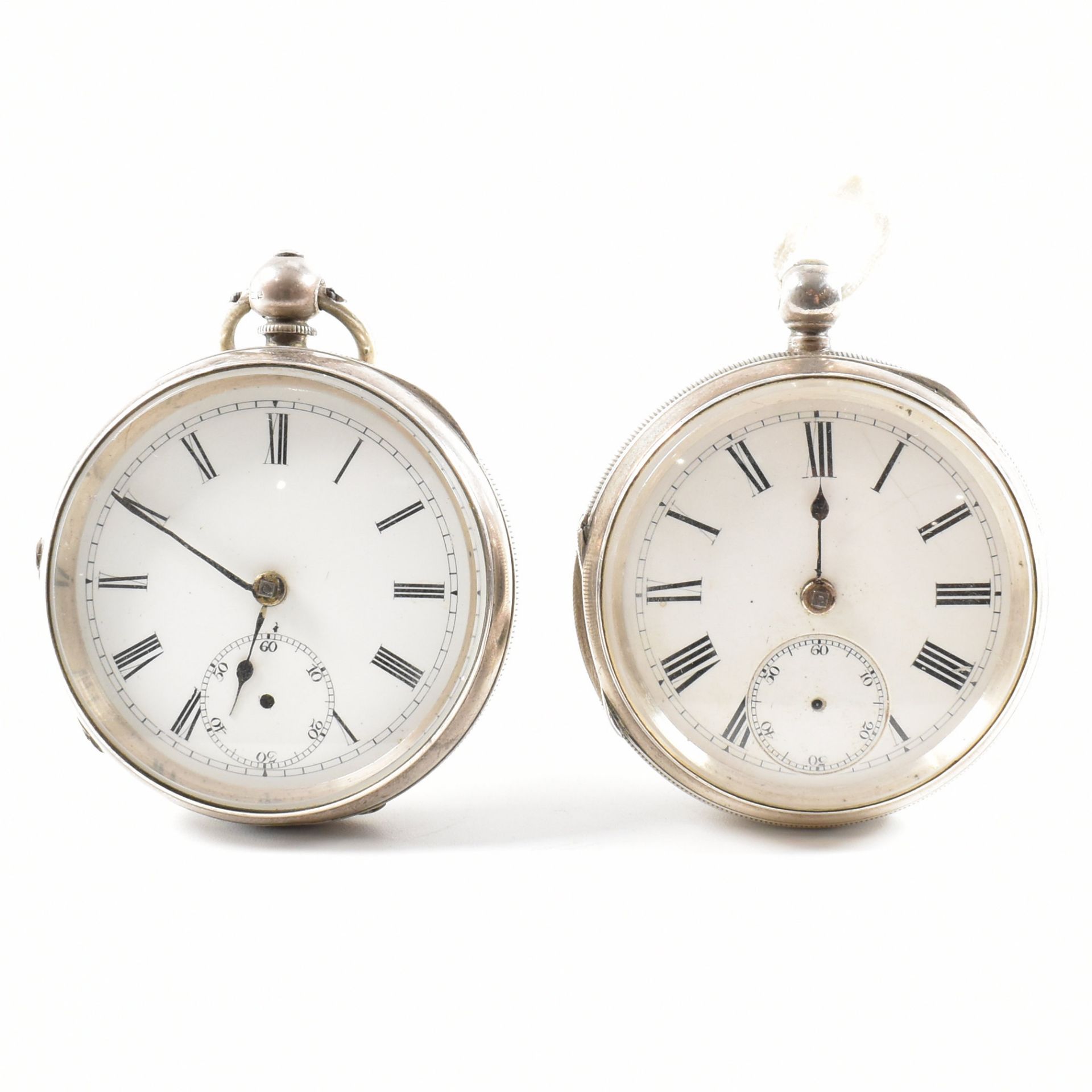 TWO VICTORIAN SILVER HALLMARKED OPEN FACE POCKET WATCHES