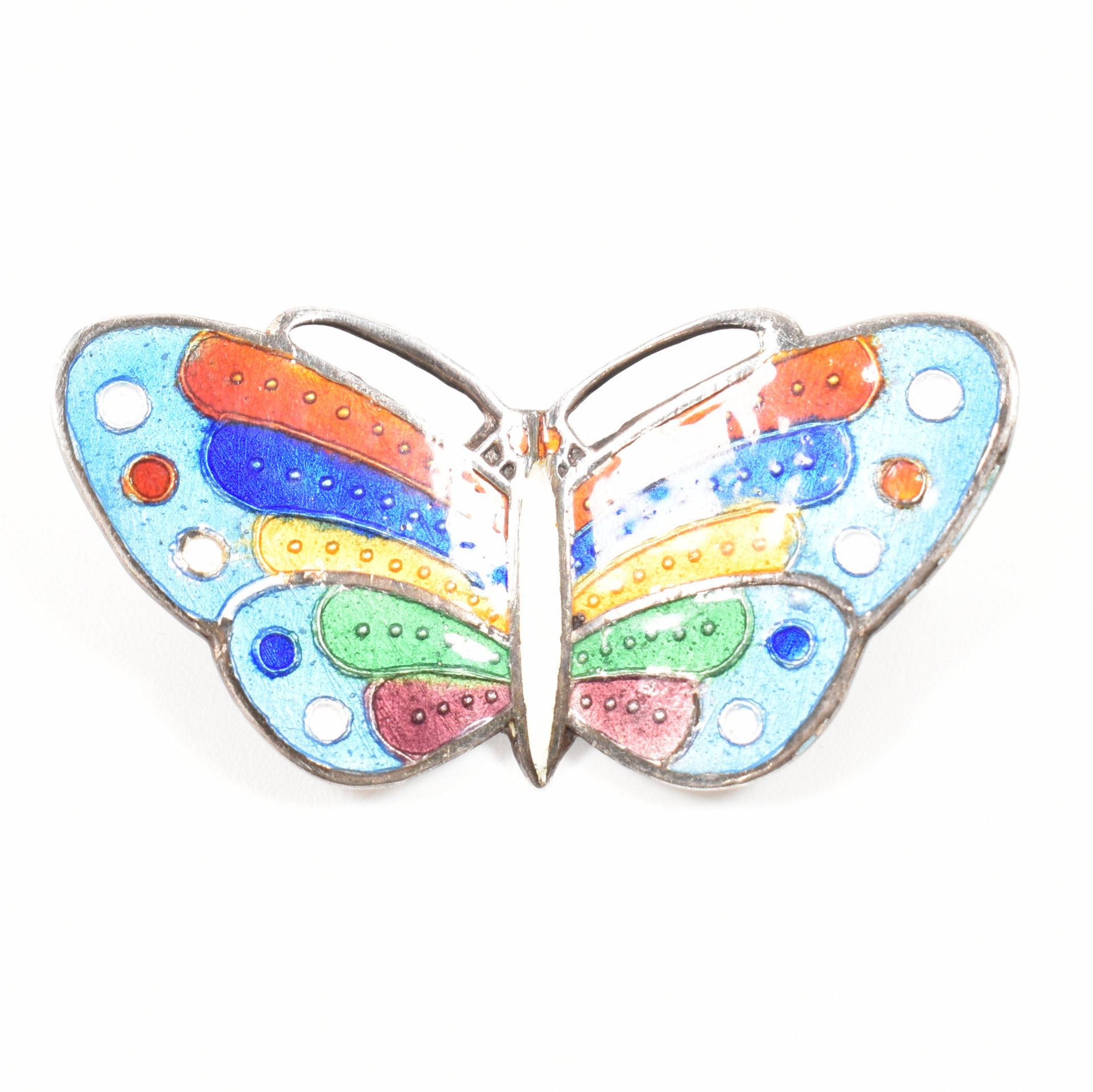 VINTAGE 925 STERLING SILVER ENAMELLED BUTTERFLY BROOCH PIN